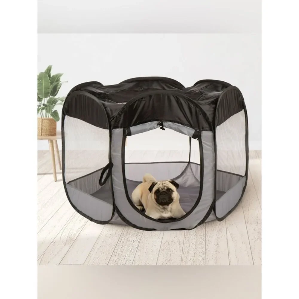 Portable Black and Gray Pop-Up Pet Playpen